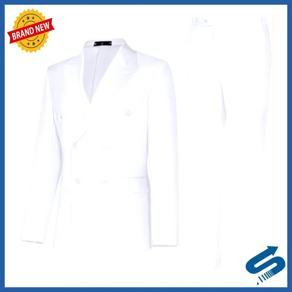 Men's Slim Fit Double Breasted Suit Blazer Pants Set Wedding Prom